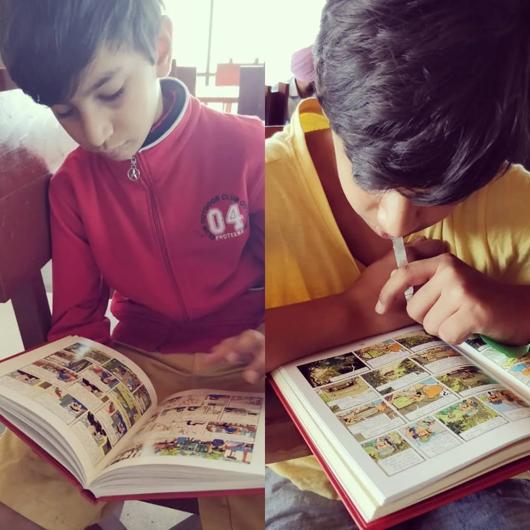 Dad got us a full set of #Tintins because he always wanted them as a kid. We aren't allowed to read in the moving car so we read when and where we can. We love him. Dad things Herg