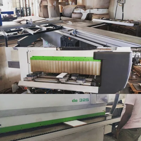 Meanwhile the @wood that goes on top of the #steel is being processed on a #CNC #saw, #laminator and #taping machine.

#