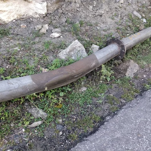 Tyre burst. We moved to the left of the road to allow a vehicle coming uphill to pass. The water pipeline by the side of