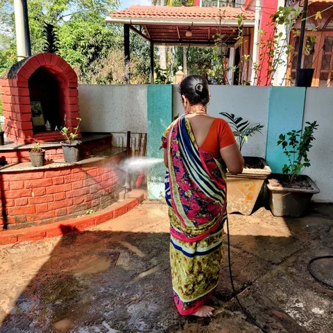 S discovers pressure washing, and is rather overjoyed. 

(I had to eventually request her to give the machine some rest.