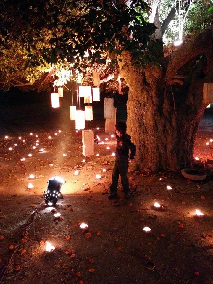 Nilay exploring the lights at IGNCA's Swar Utsav.