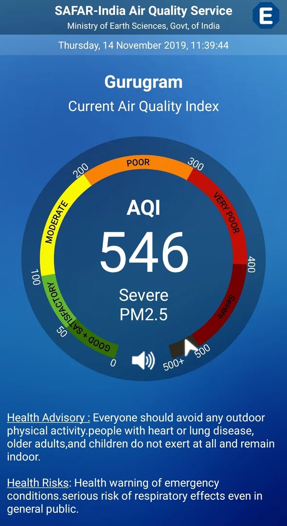 This is the AQI reported by the GoI's official app today. Its worse than yesterday. It is now in the critical zone. Let'