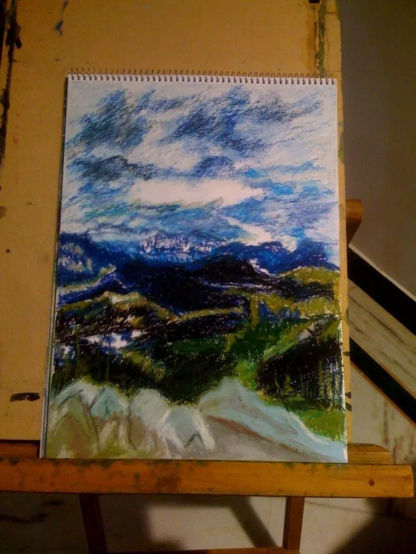 An update on the 2nd August photo from Sulphur Mountain. My Mom drew this painting from the photo.