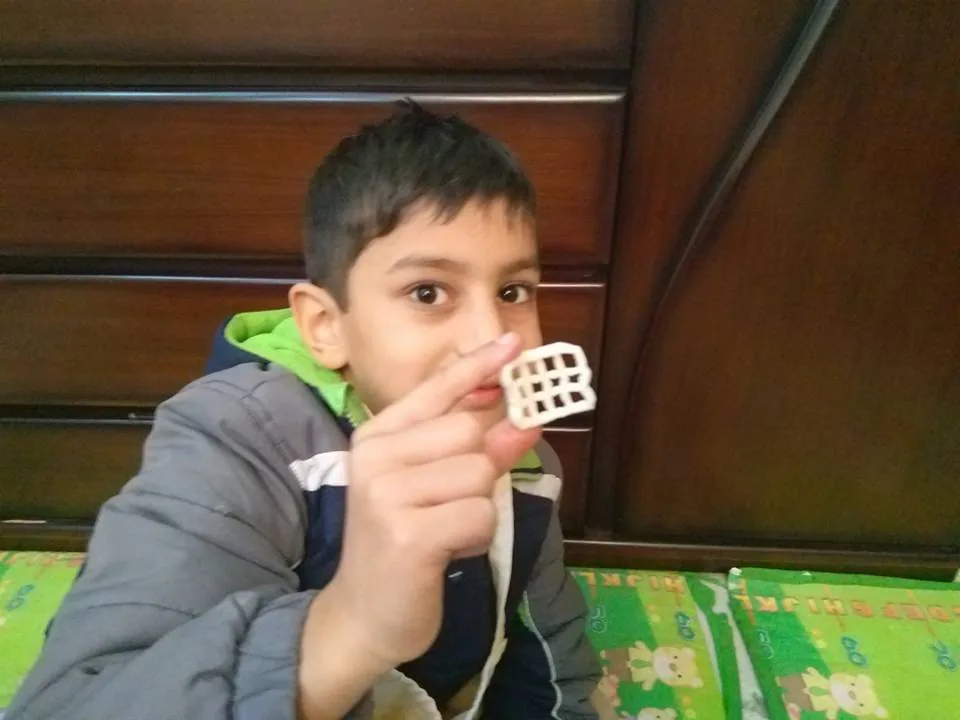 What does this little guy see in this fryum? A display with pixels. Yep, this one's a nerd, Alastair Young.