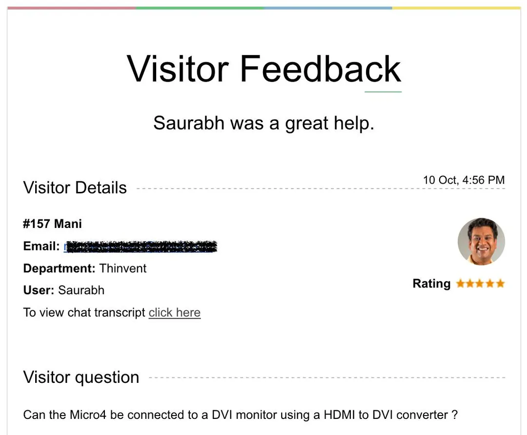 I got a five star rating for my work today :-)

There's a chat box at the bottom of www.thinvent.in. When everyone in ou