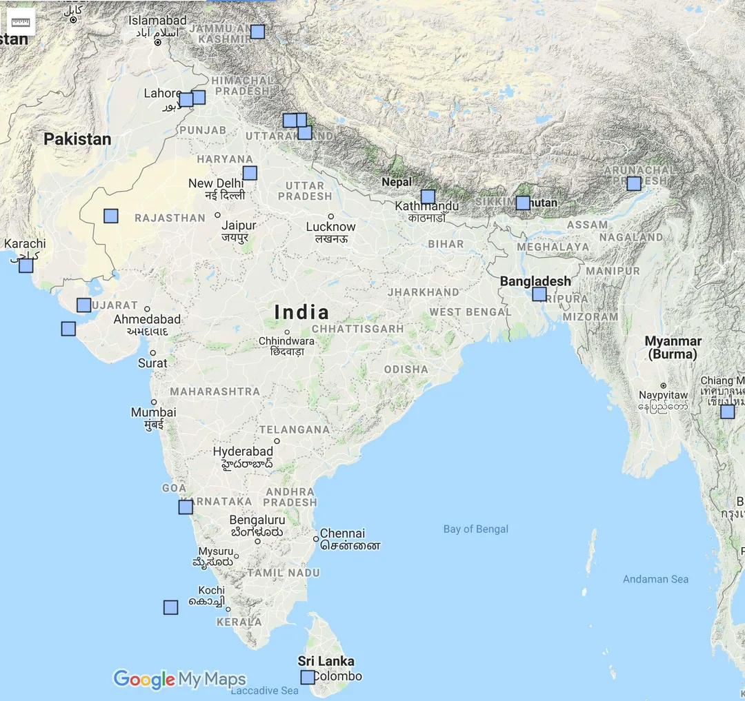 I have a map of places I've been to, and places I want to go to.

Here is a list of places in India I am yet to visit. C