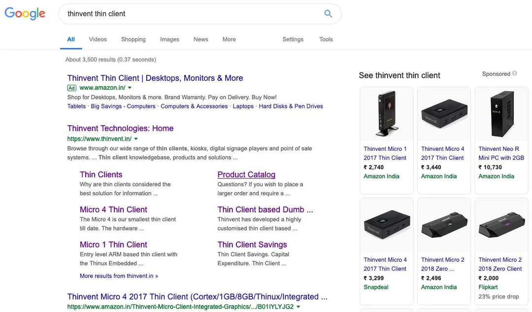 This has me tickled pink. Google for "thinvent", and Amazon pushes an ad. Click on the ad and Amazon lists all of our pr